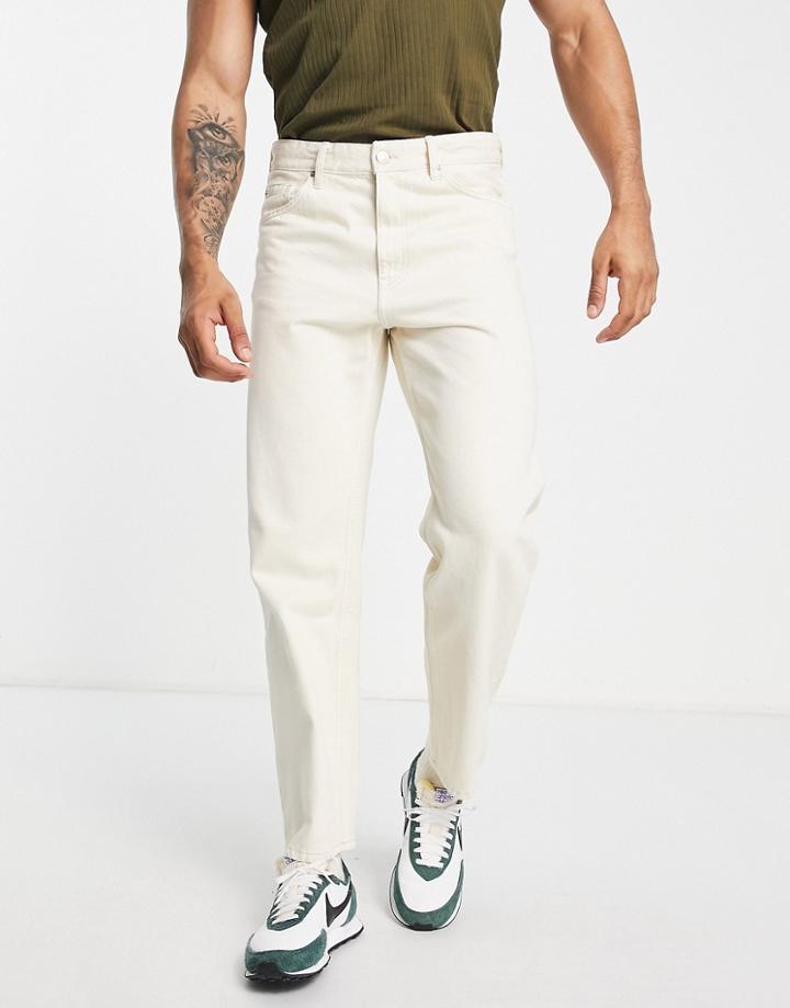 Bershka 90's Straight Leg Jeans In Stone-neutral
