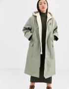 Asos White Borg And Pu Parka Coat-multi