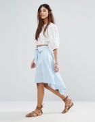 Vila Tie Front Midi Hanky Hem Skirt - Multi