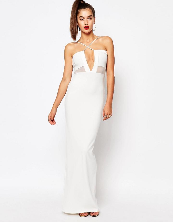 Missguided Cross Front Mesh Insert Maxi Dress - White