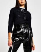 River Island Fluffy Knit Sweater In Black