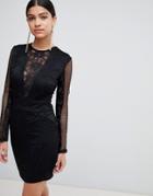 Ax Paris Lace Bodycon Dress - Black