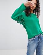 Only Naomi Frill Sleeve Blouse - Green
