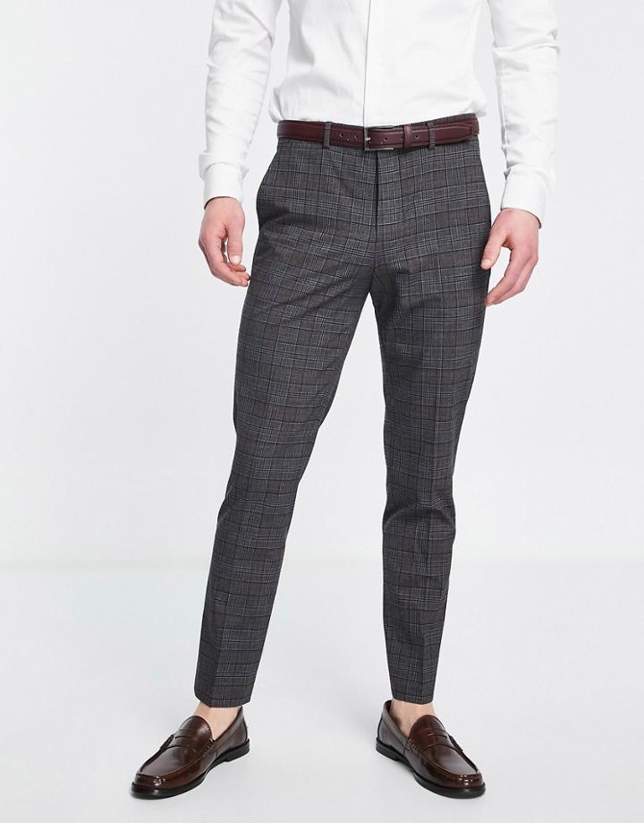 Selected Homme Slim Fit Suit Pants In Dark Gray Plaid