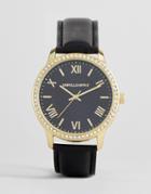 Asos Design Plus Watch In Black And Gold With Roman Numerals And Crystals - Black