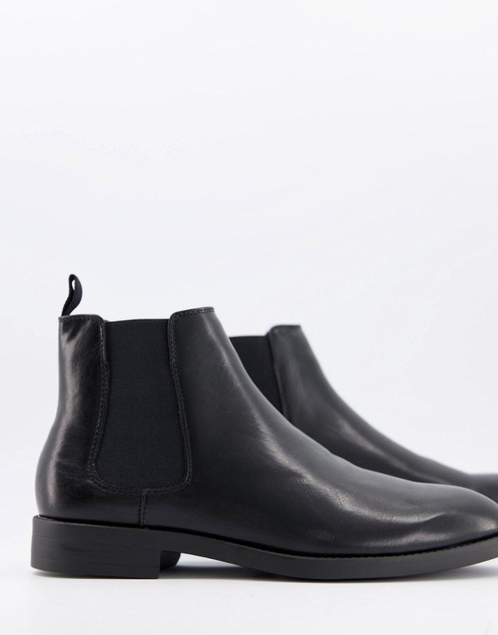 Asos Design Chelsea Boots In Black Faux Leather With Black Sole