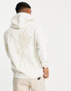 Asos Design Oversized Polar Fleece Hoodie In Beige With Line Drawing Back Embroidery-neutral