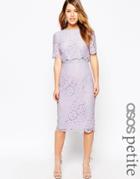 Asos Petite Lace Crop Top Midi Pencil Dress - Lilac