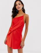 Asos Design Mini Dress With One Shoulder In Satin - Red
