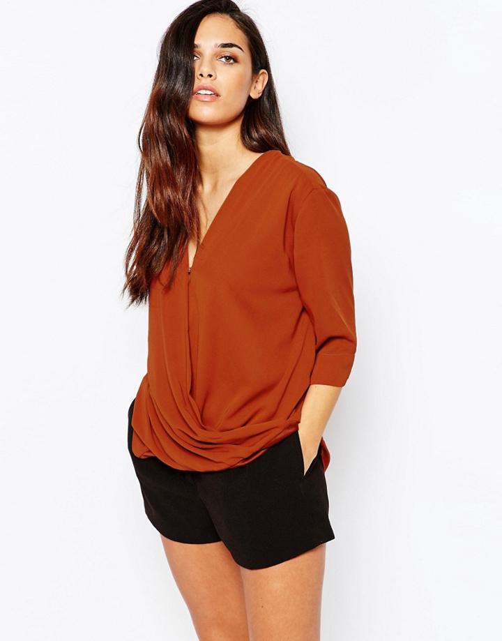 Ax Paris Wrap Front Blouse - Orange