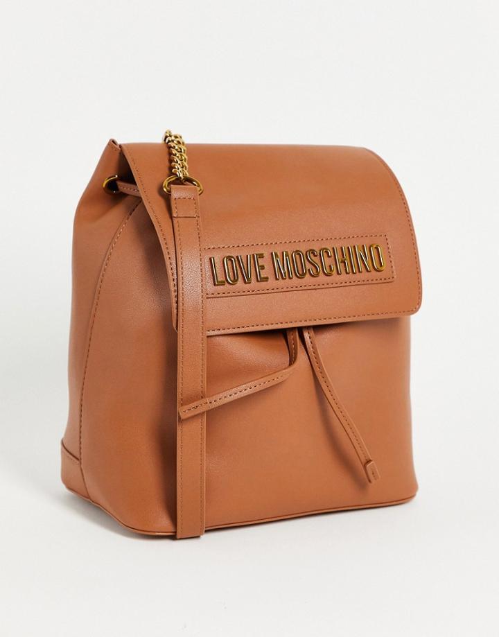 Love Moschino Logo Backpack In Tan-brown