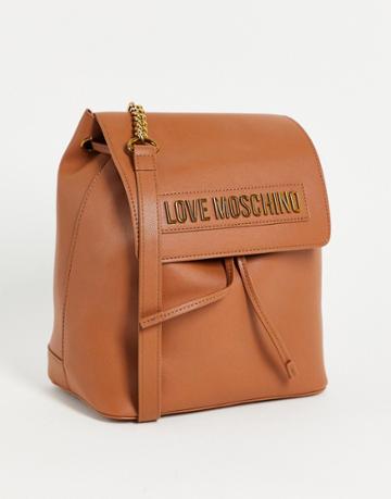 Love Moschino Logo Backpack In Tan-brown
