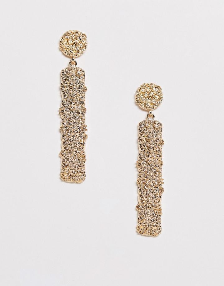 Asos Design Earrings With Stud And Bar Drop In Gold Tone - Gold