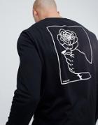 Asos Design Long Sleeve T-shirt With Hand And Rose Back Print - Black