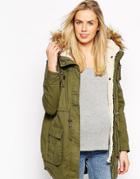 Asos Maternity Exclusive Parka With Detachable Faux Fur Lining - Green