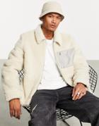 Asos Design Faux Shearling Jacket In Ecru-neutral