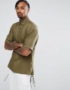 Asos Oversized Shirt With Lace Up Sleeves In Khaki - Black