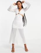 Asos Design Eyelet Ring Detail Maxi With Cut Outs In White