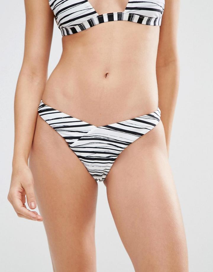 Evil Twin Reversible Khaki/stripe High Leg Bikini Bottom - Multi