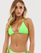 Boohoo Exclusive Triangle Bikini Top In Neon Green - Green