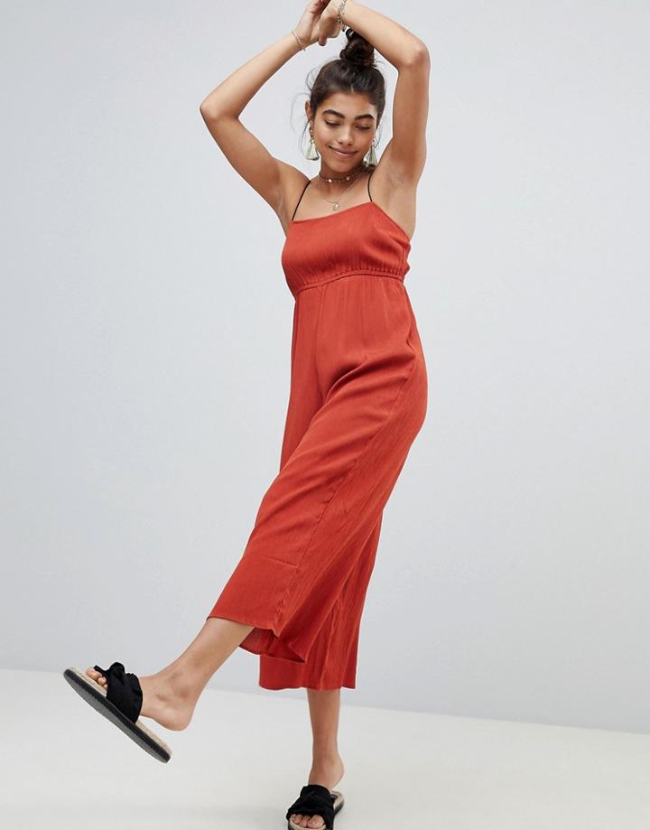 Asos Design Pinny Jumpsuit In Crinkle - Red