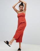 Asos Design Pinny Jumpsuit In Crinkle - Red