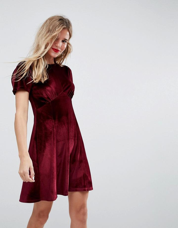 Asos Velvet Ultimate Mini Tea Dress - Red