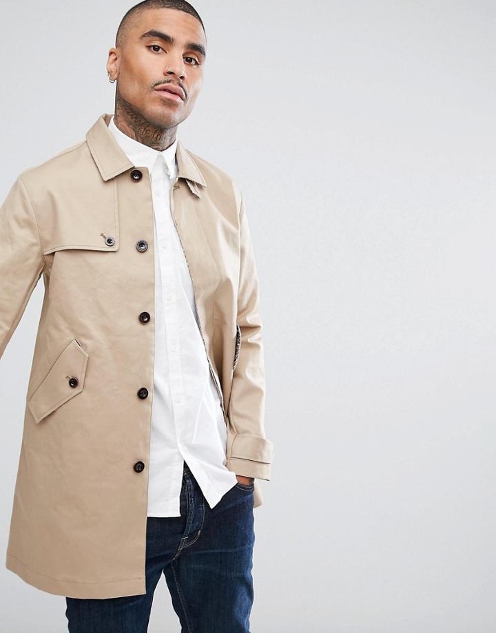 Pretty Green Layton Trench Coat In Stone - Stone