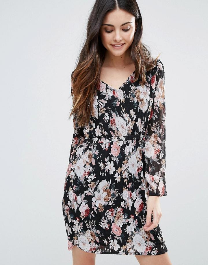 Minimum Long Sleeve Printed Skater Dress - Black