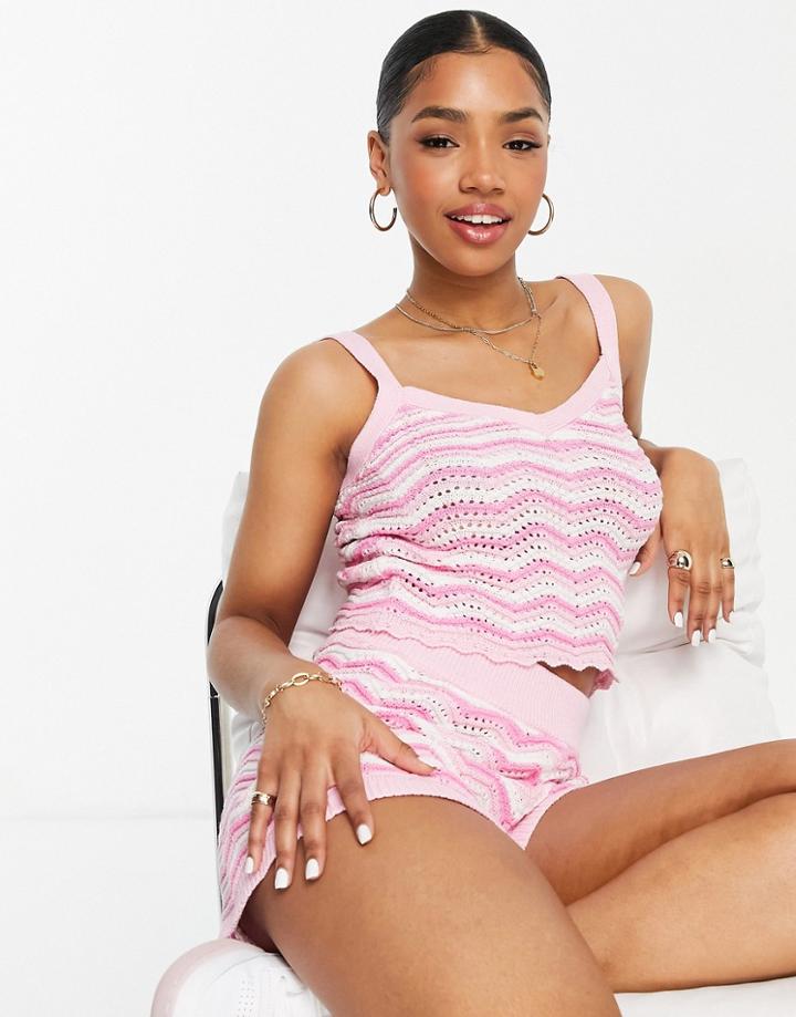 The Frolic Crochet Cami Top In Zig-zag Pink