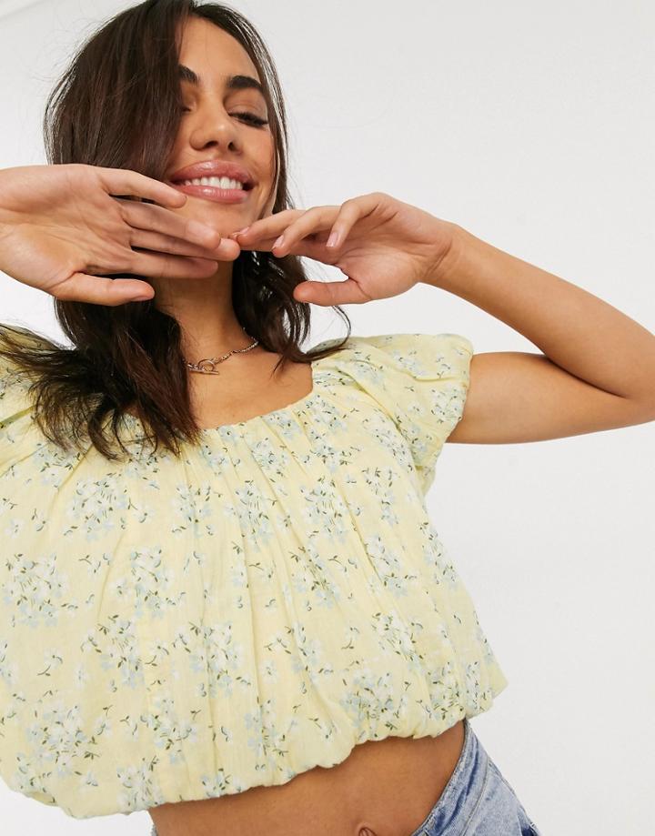 Asos Design Textured Top With Bubble Hem In Ditsy Floral Print-multi