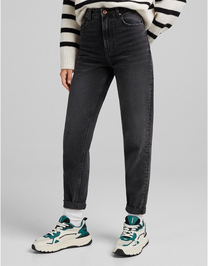Bershka Mom Jean In Washed Black