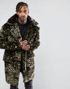 The New County Jacket In Leopard Teddy Faux Fur - Green
