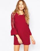 Jovonna Moonphase Dress With Lace Sleeves - Red