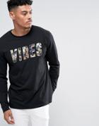 Asos Long Sleeve T-shirt With Sequin Vibes Text - Black