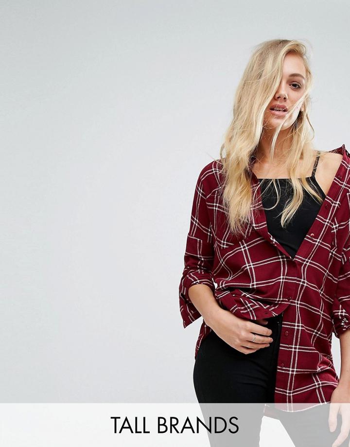 Noisy May Tall Oversized Check Shirt - Purple