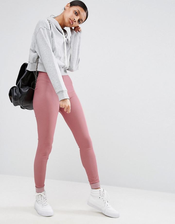 Asos Roll Hem Washed Leggings - Pink