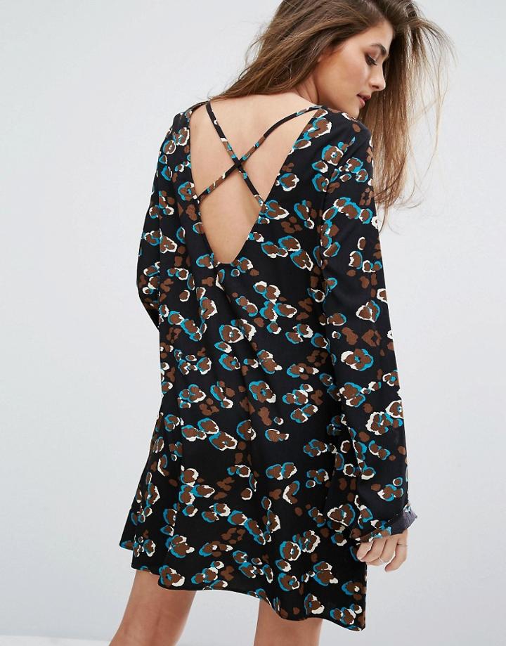 Missguided Cross Back Animal Print Swing Dress - Black