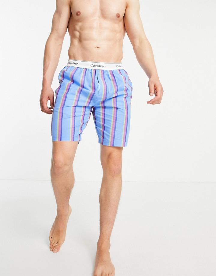 Calvin Klein Sleep Shorts In Blue Stripe-blues