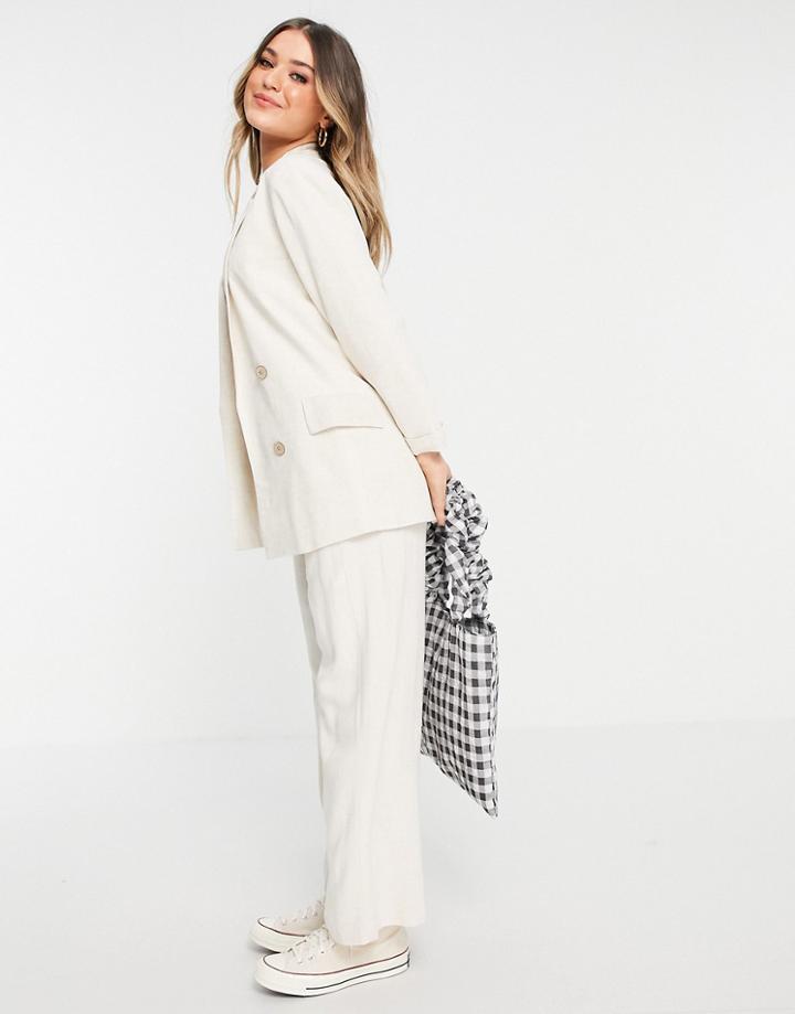 Stradivarius Linen Wide Leg Cropped Matching Pants In Beige-neutral