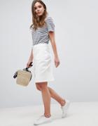 Bellfield Benja Button Through Denim Skirt - White