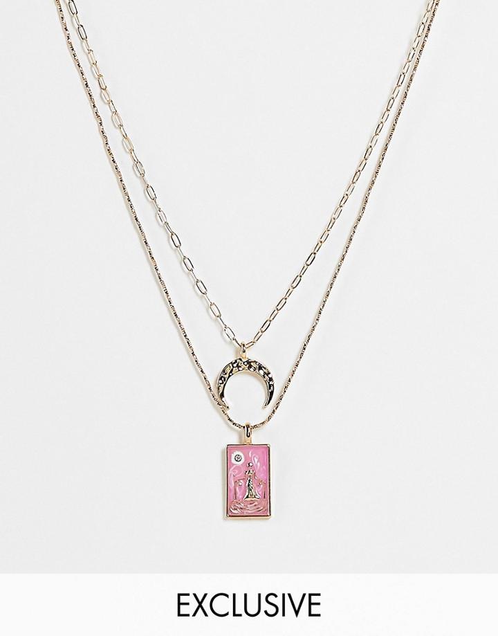 Reclaimed Vintage Inspired Necklaces With Crescent Moon And Tarot Charms In Gold