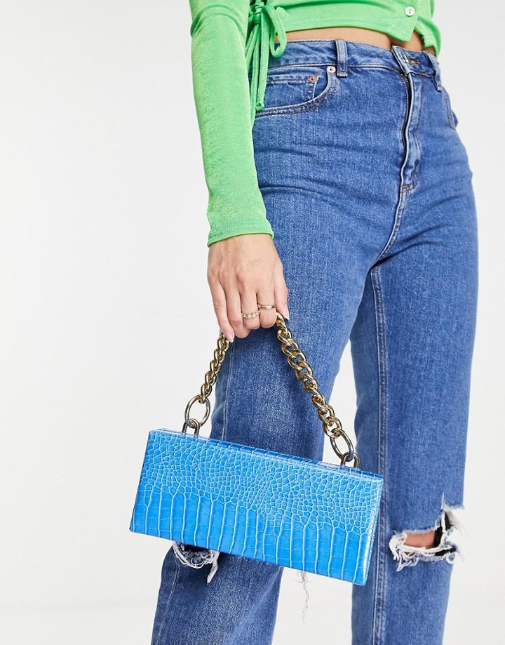 Ego X Jess Hunt Box Bag With Chunky Chain Strap In Blue Croc