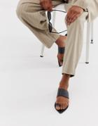 Asos Design Fixture Leather Toe Loop Pointed Flat Sandals-black