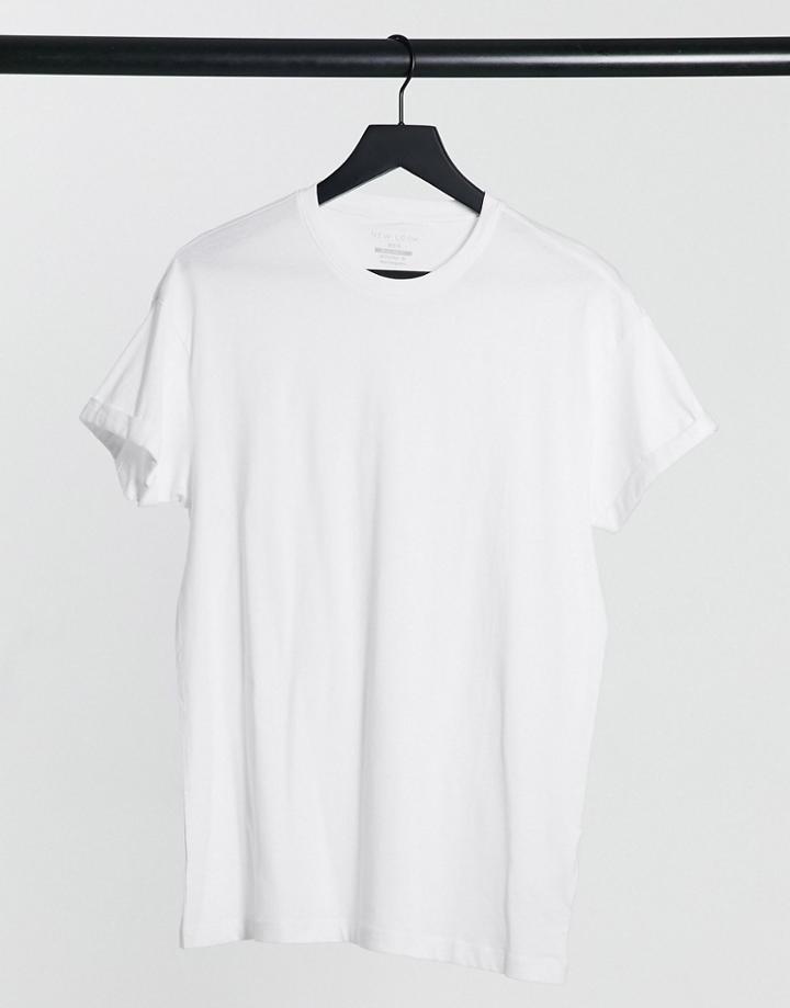 New Look Organic Cotton Roll Sleeve T-shirt In White