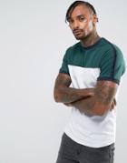 Asos Muscle T-shirt With Contrast Yoke And Shoulder Taping And Curved Hem - White