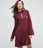 Asos Tall Swing Dress With Long Sleeves And Keyhole - Red