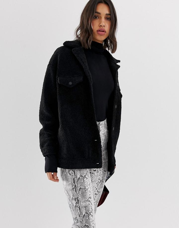 Stradivarius Str Oversized Borg Trucker Jacket - Black