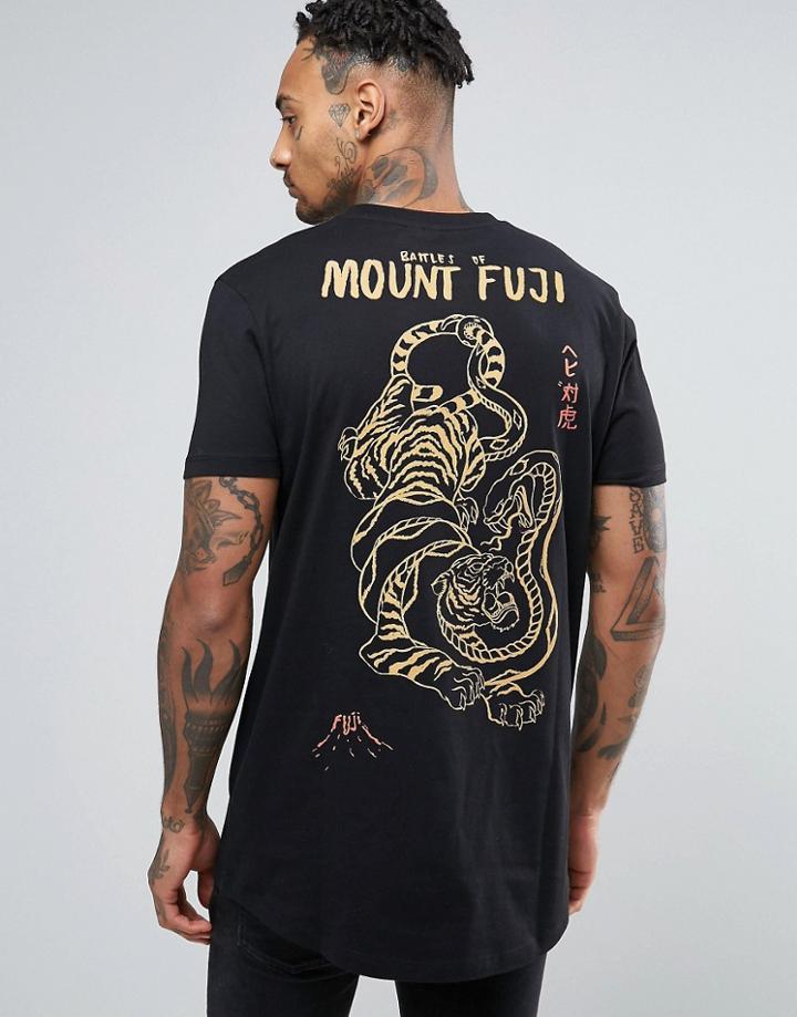 Asos Longline T-shirt With Oriental Tiger Back Print And Curved Hem -