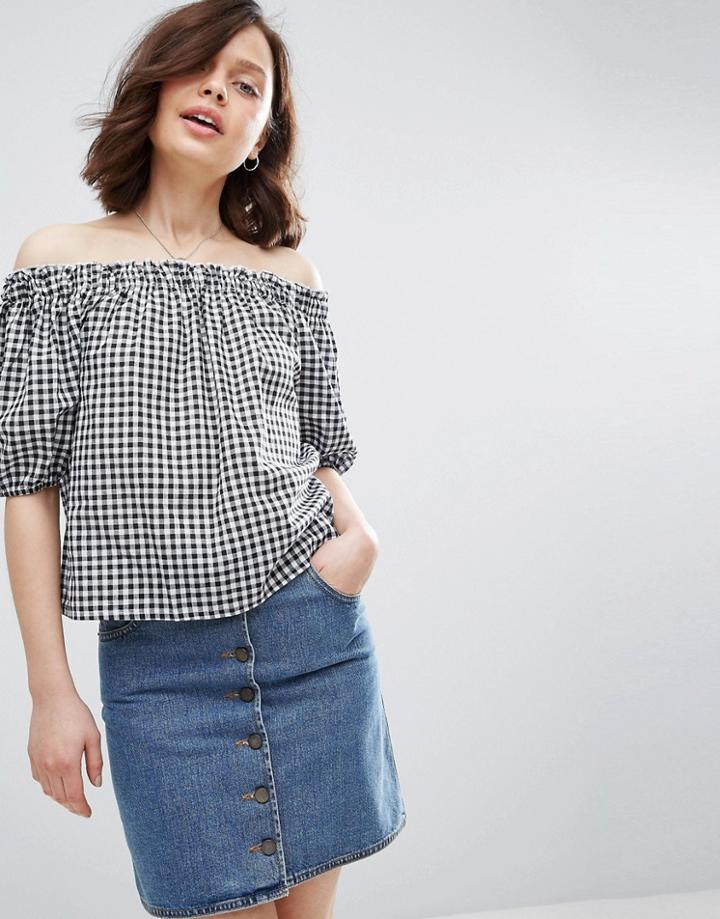 Parisian Off Shoulder Gingham Top - Black